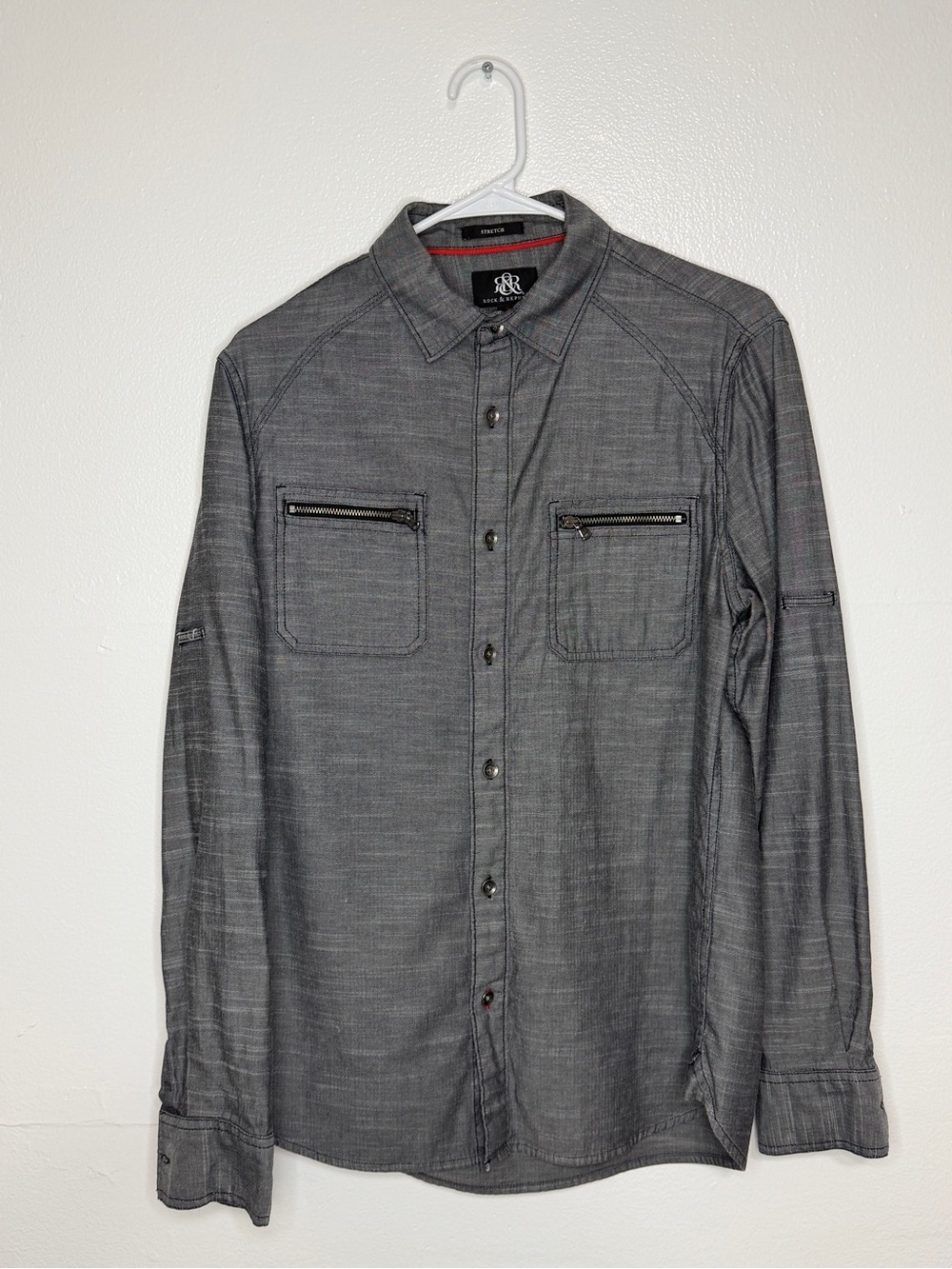 Rock & Republic Men’s Small Gray Stretch Button-Up Shirt